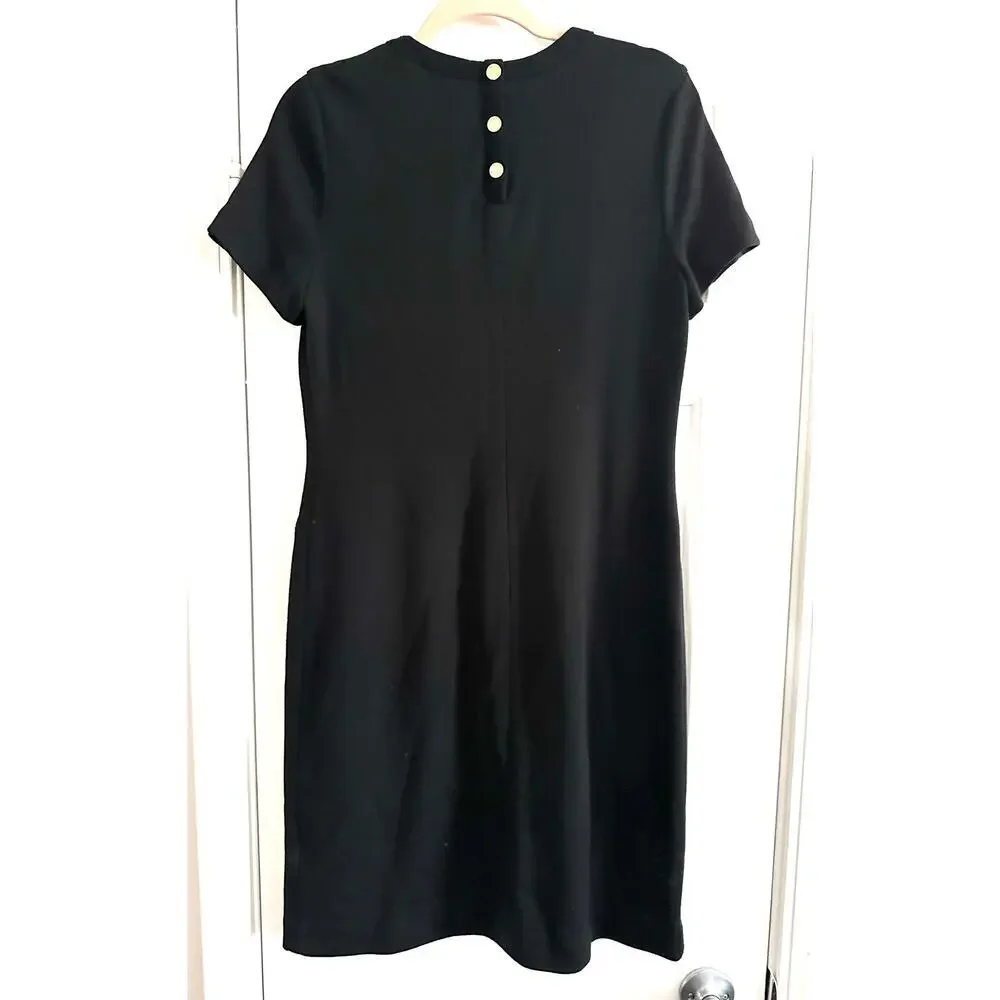 TORY BURCH Anthea Black Wool Dress Gold-Tone Buttons - Sz L